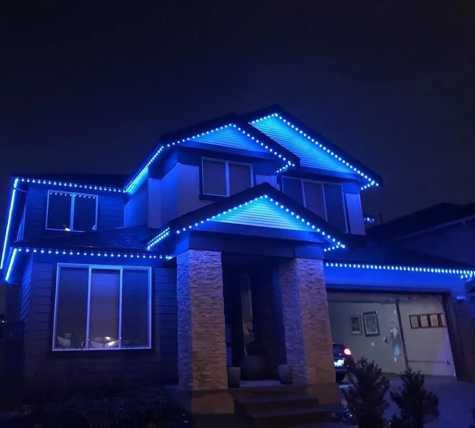 House with permanent lights: Game night blue